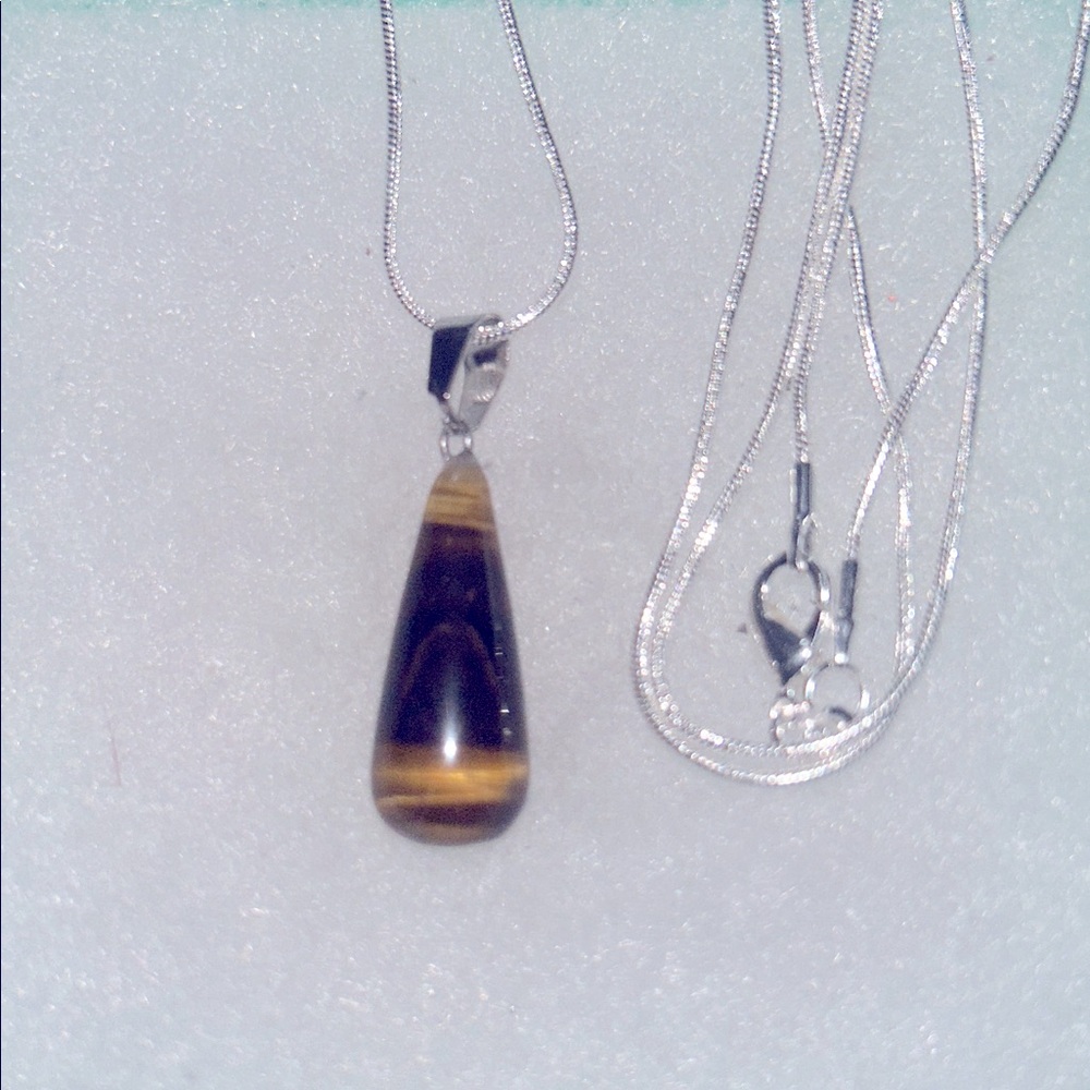 Boho hippie Tiger 🐅 Eye Sterling Silver Necklace 30”